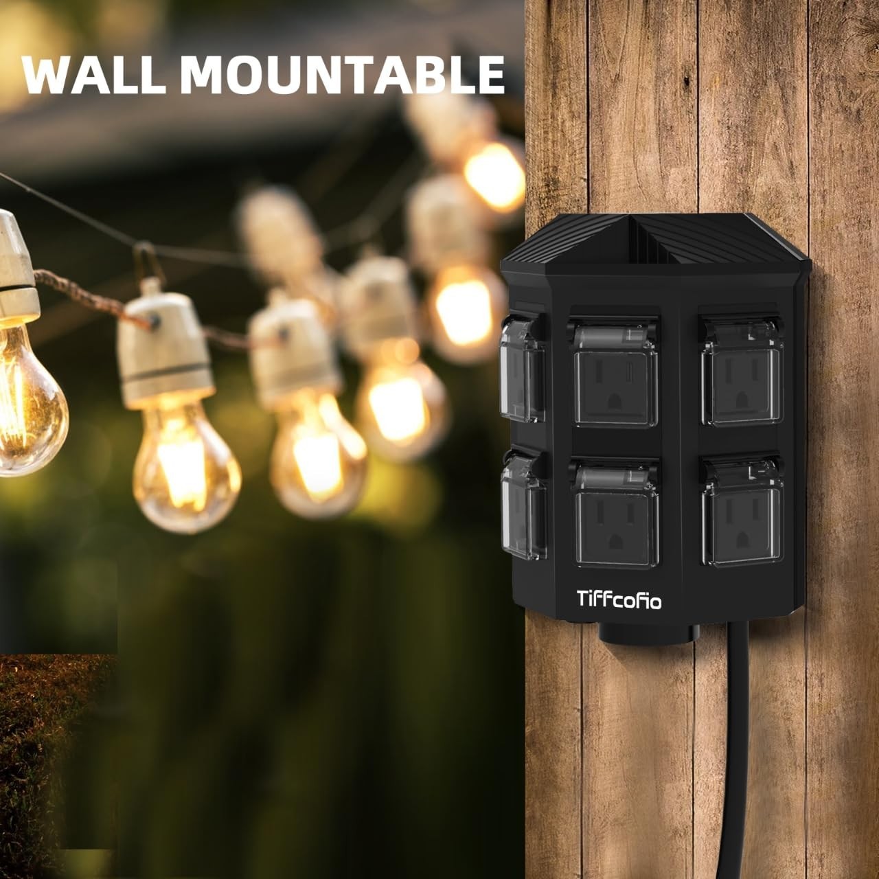 Waterproof Outdoor Power Strip with Stake, 90FT Extension Cord, 6 Outlets, 15A