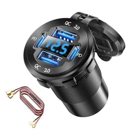 2V USB Charger with 4 Ports, Upgraded Aluminum Alloy Car Outlet with LED 1