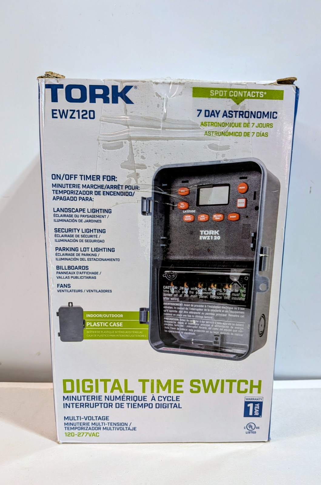TORK EWZ103 7-Day Astronomic Digital Time Switch DPST 120-277VAC Surge