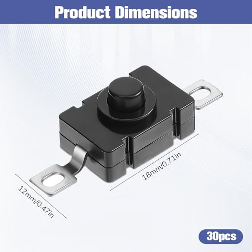 Latching Micro Push Button Switch on Off Flat 2 Pin with Hole, 30 PCS Self