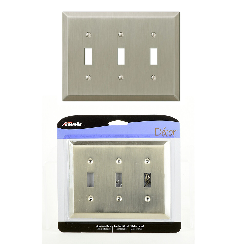 Triple 3 Toggle Outlet Switch Wall Plate Cover Century Brushed Nickel Steel Lot