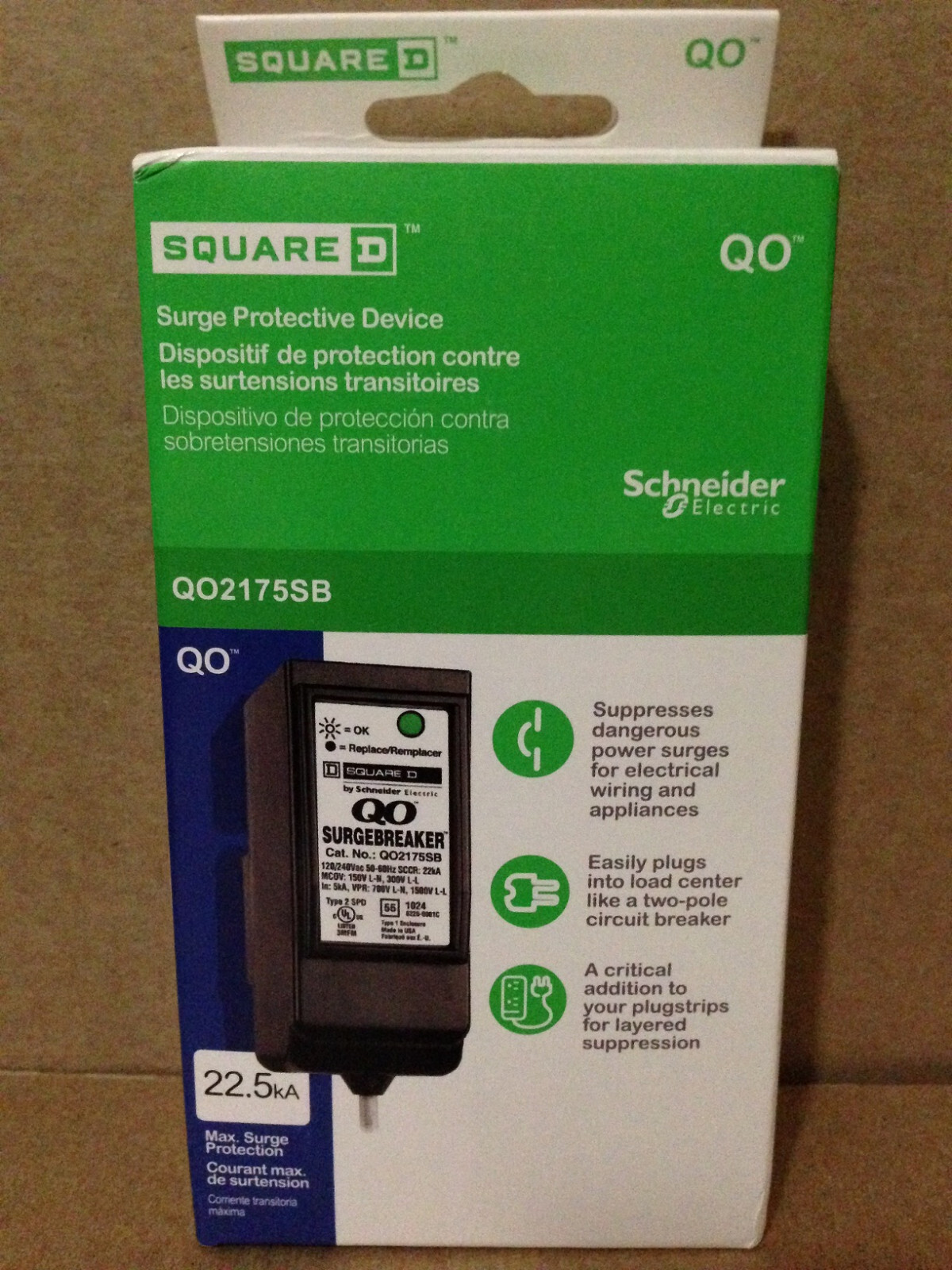 SQUARE D QO Home Surge Protective Protection Device Surgebreaker Plug In Breaker