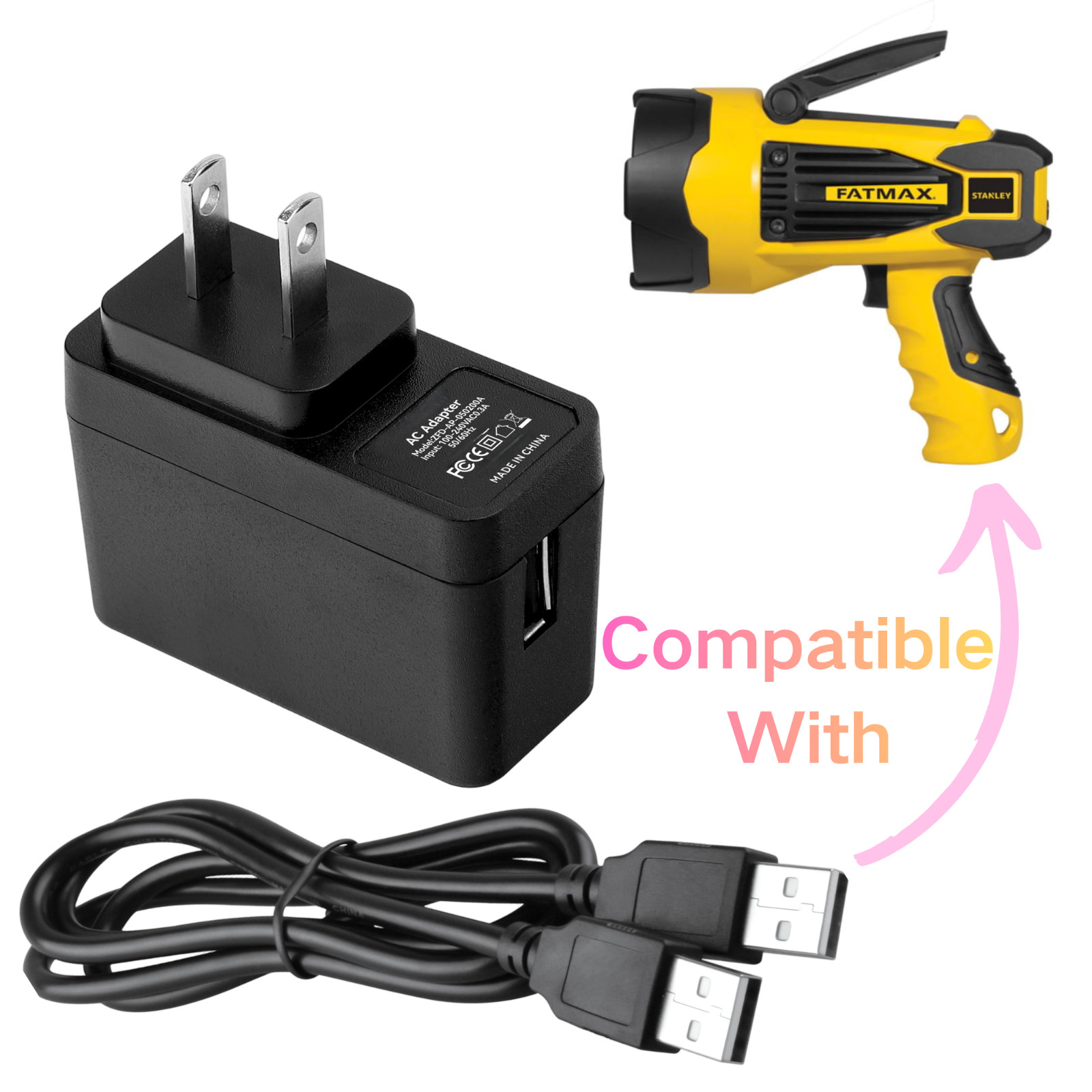 USB to USB Charger for Stanley Fatmax Spotlight SL10LEDSL SL10LEDS TL450 TL600