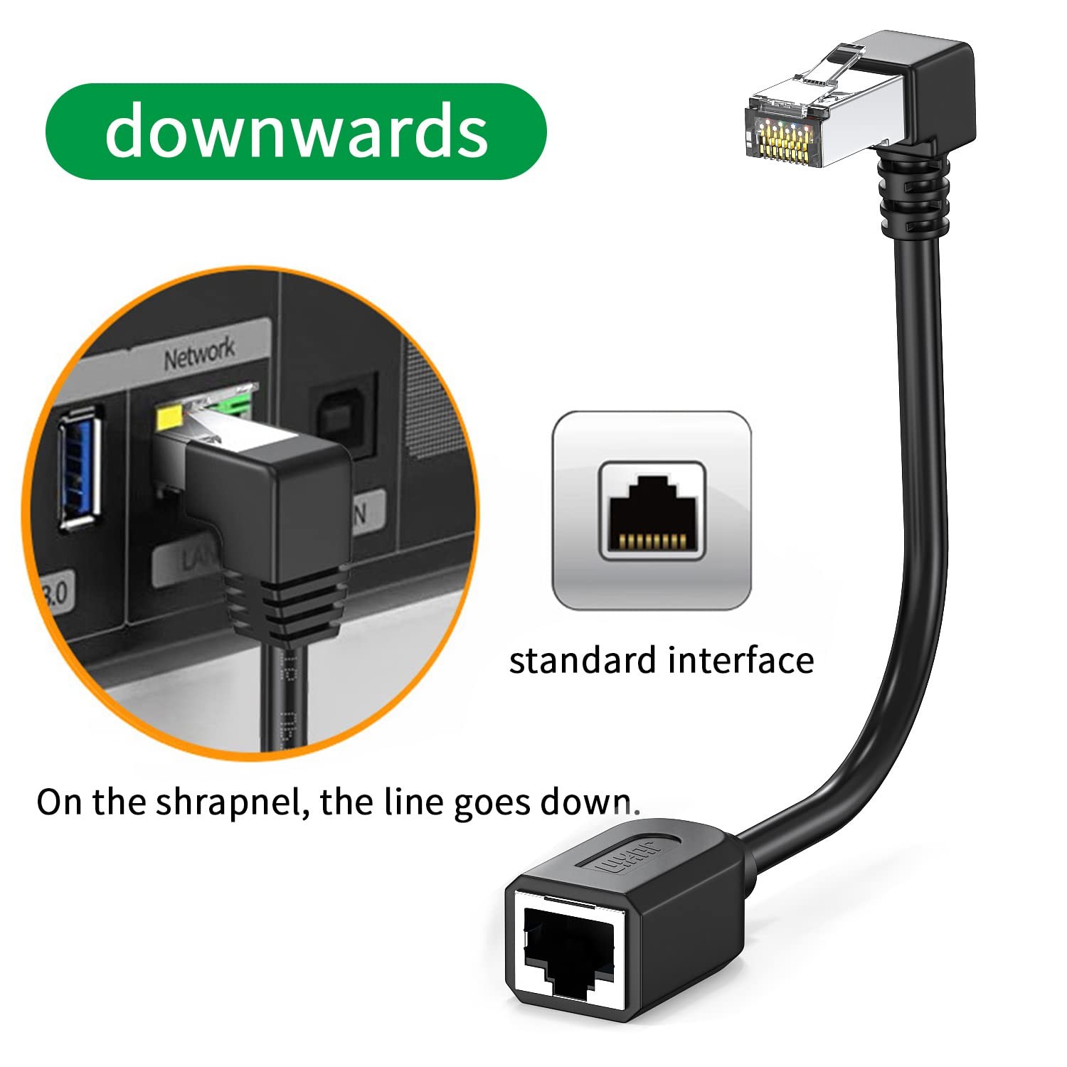 2 PCS Cat6 Extension Cable 90 Degree 10cm 4 Inch Ethernet Right Angle RJ45