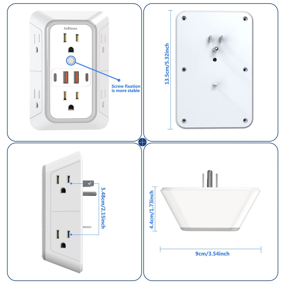1pc Power Strip 6 AC Outlets 4 USB Ports 2 Type-C Fast Charger US – NEW