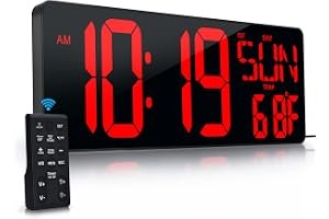 17.2″Large Digital Wall Clock Large Display with Remote Control 180°Visible | Ti