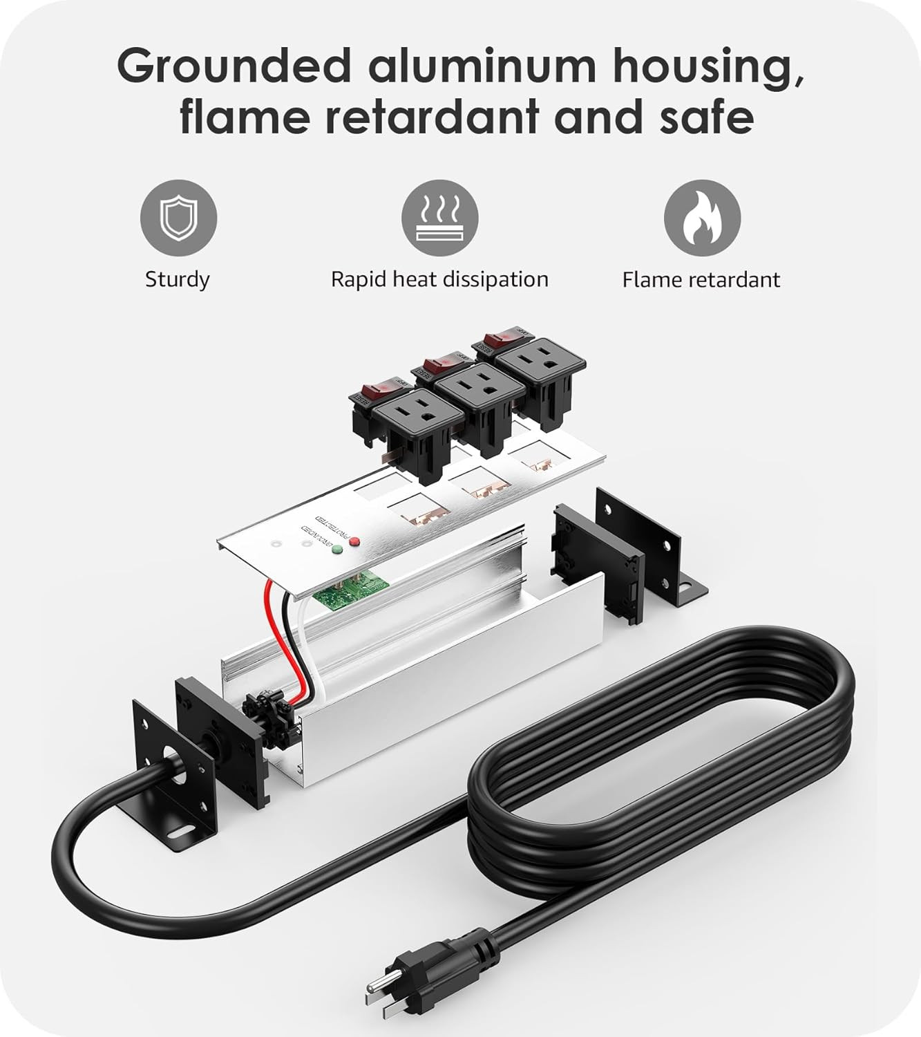 CCCEI 3 Outlets Heavy Duty Surge Protector, 12 Gauge, Silver, 6FT, 1 | 20 Amp In