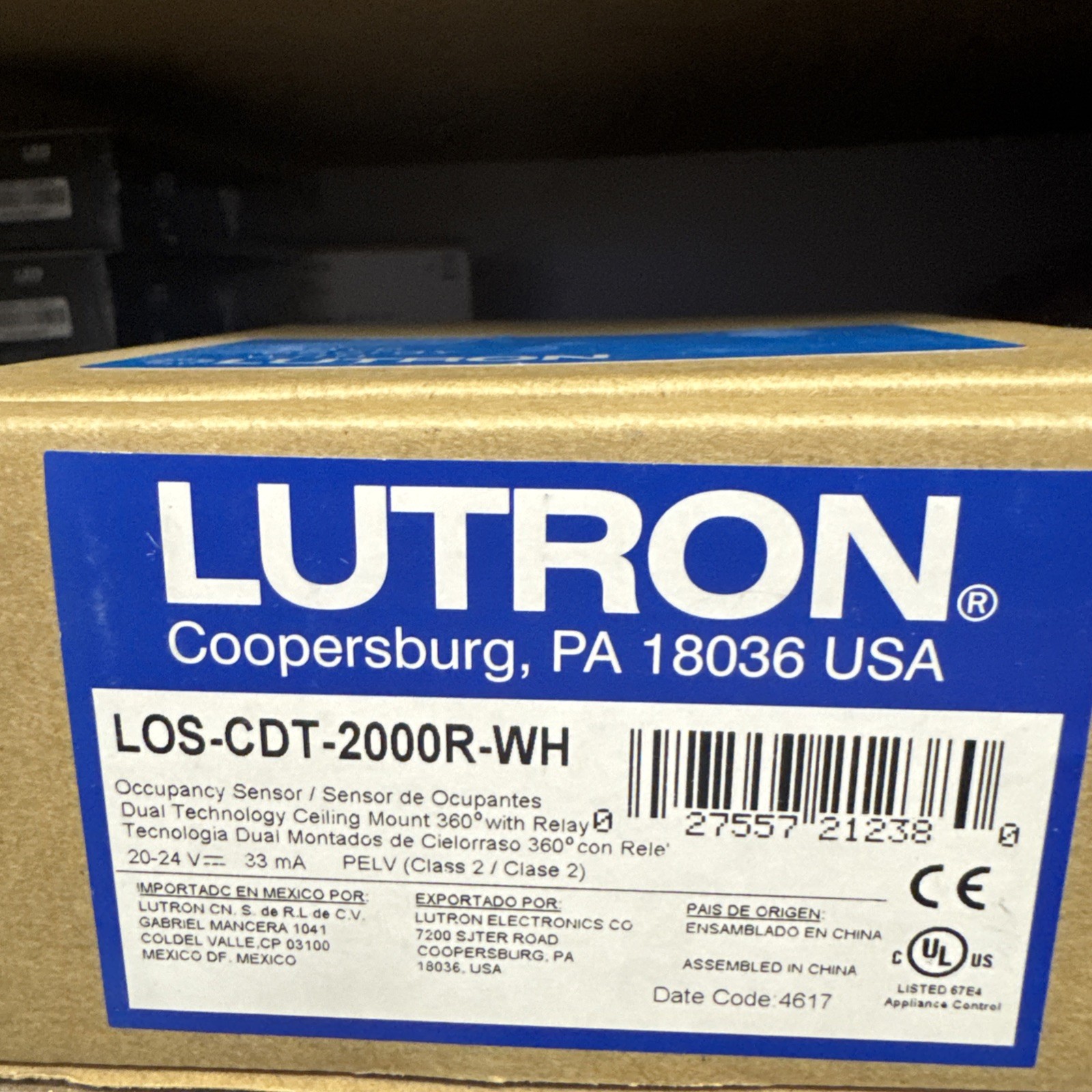Lutron LOS-CDT-2000-WH Sensor Dual Tech Self Adaptive 2000 Sqft NIB- Price Each