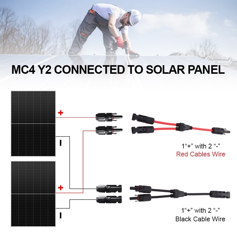 2 Pair Y2 Branch Solar Cable Solar Connectors for Solar Panel Parallel 30A