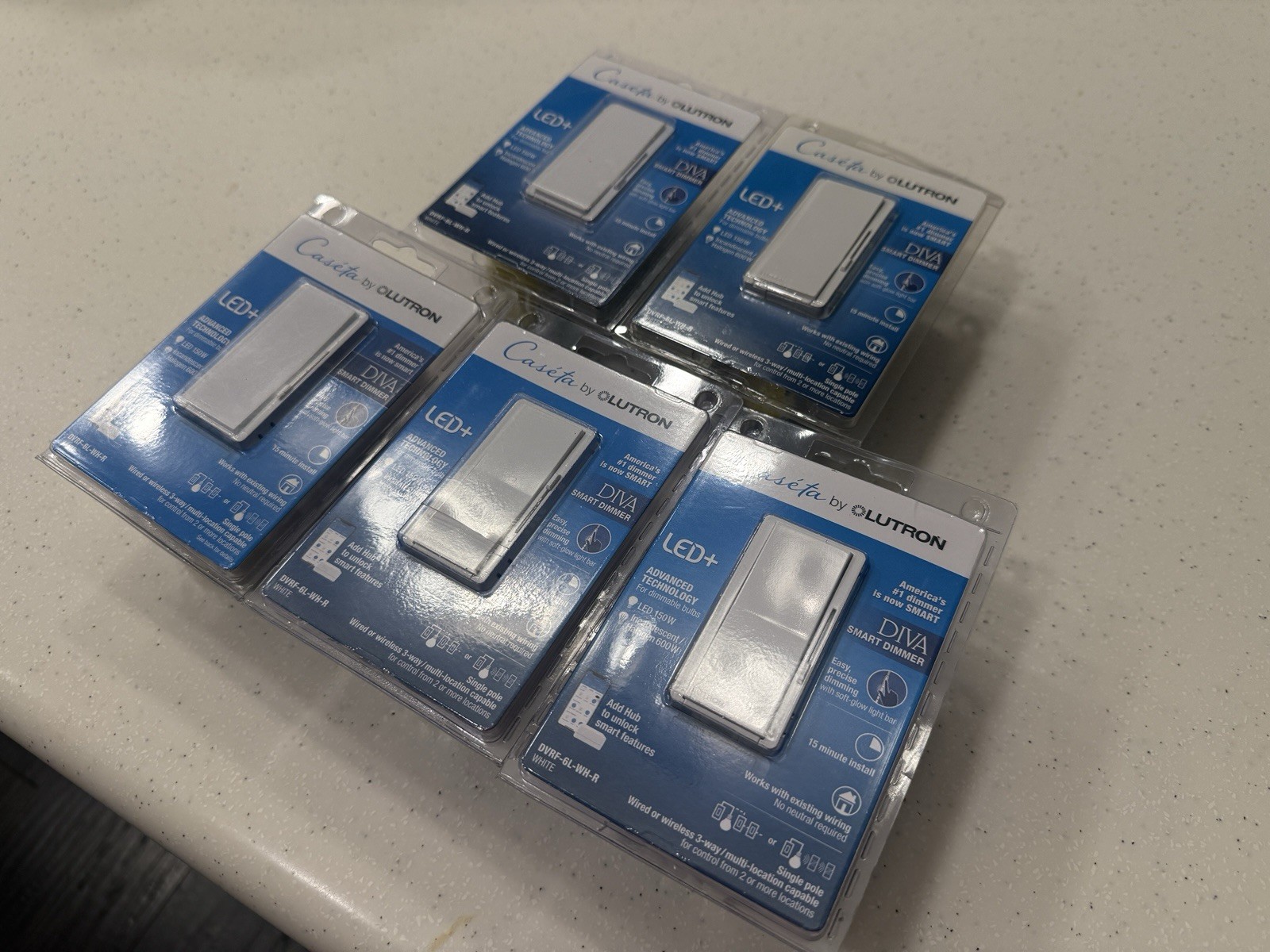 LOT OF 5 LUTRON DIVA SMART SWITCH HOME DVRF-6L-WH-R WHITE BRAND NEW LOOK