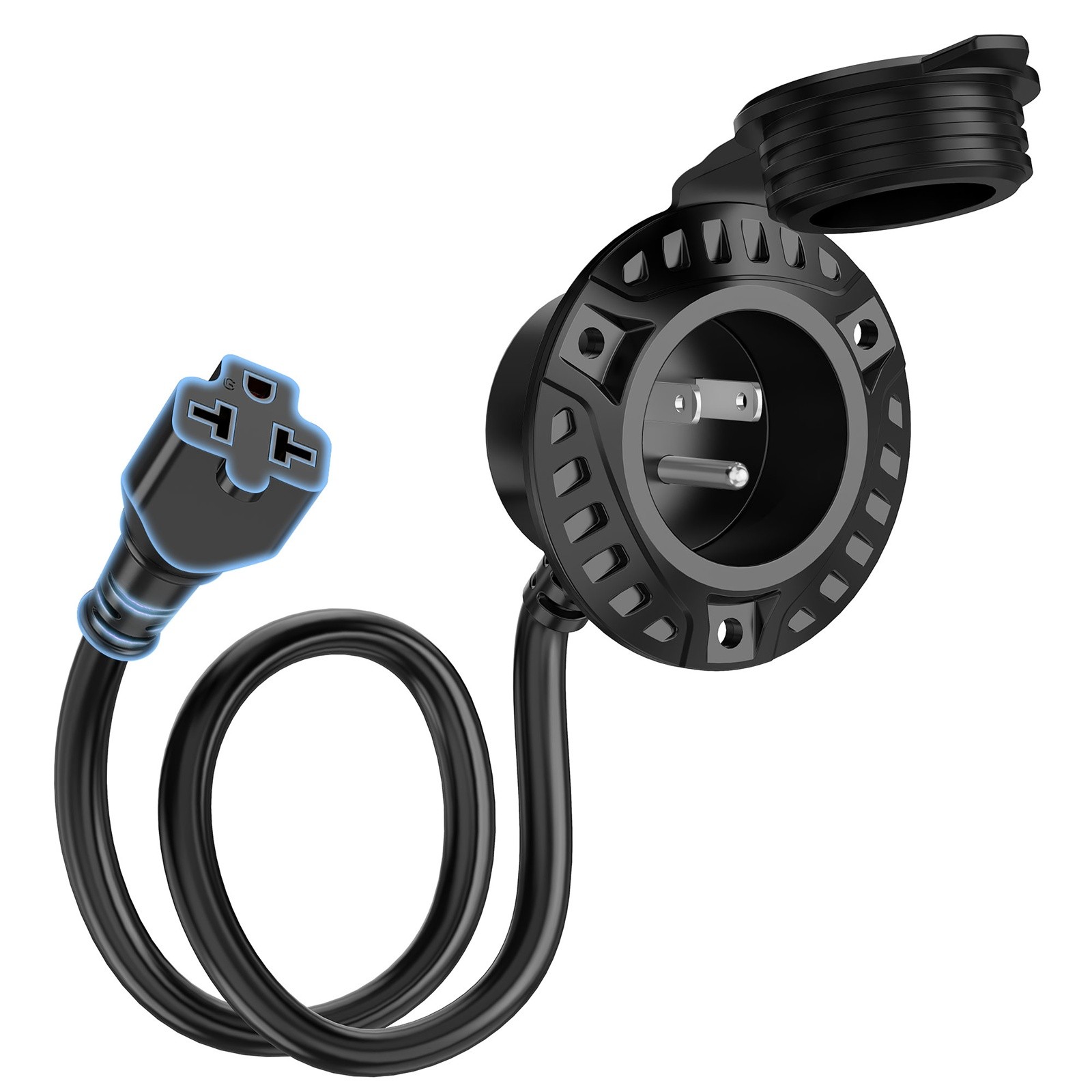 20A 125V AC Port Plug,12AWG Heavy-Duty Round RV Shore Power Inlet Socket 5-in-1