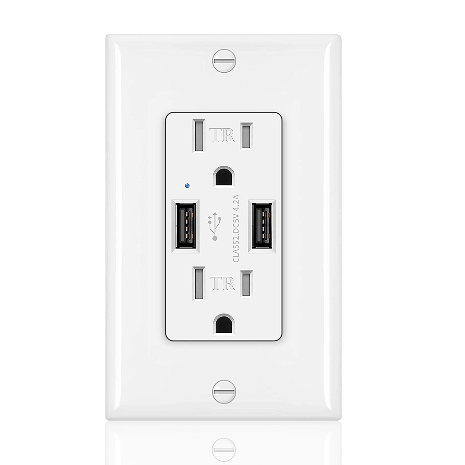 4.2A Dual USB Outlet Receptacle Charger Wall Plug Sockets TR 15A with Plate UL