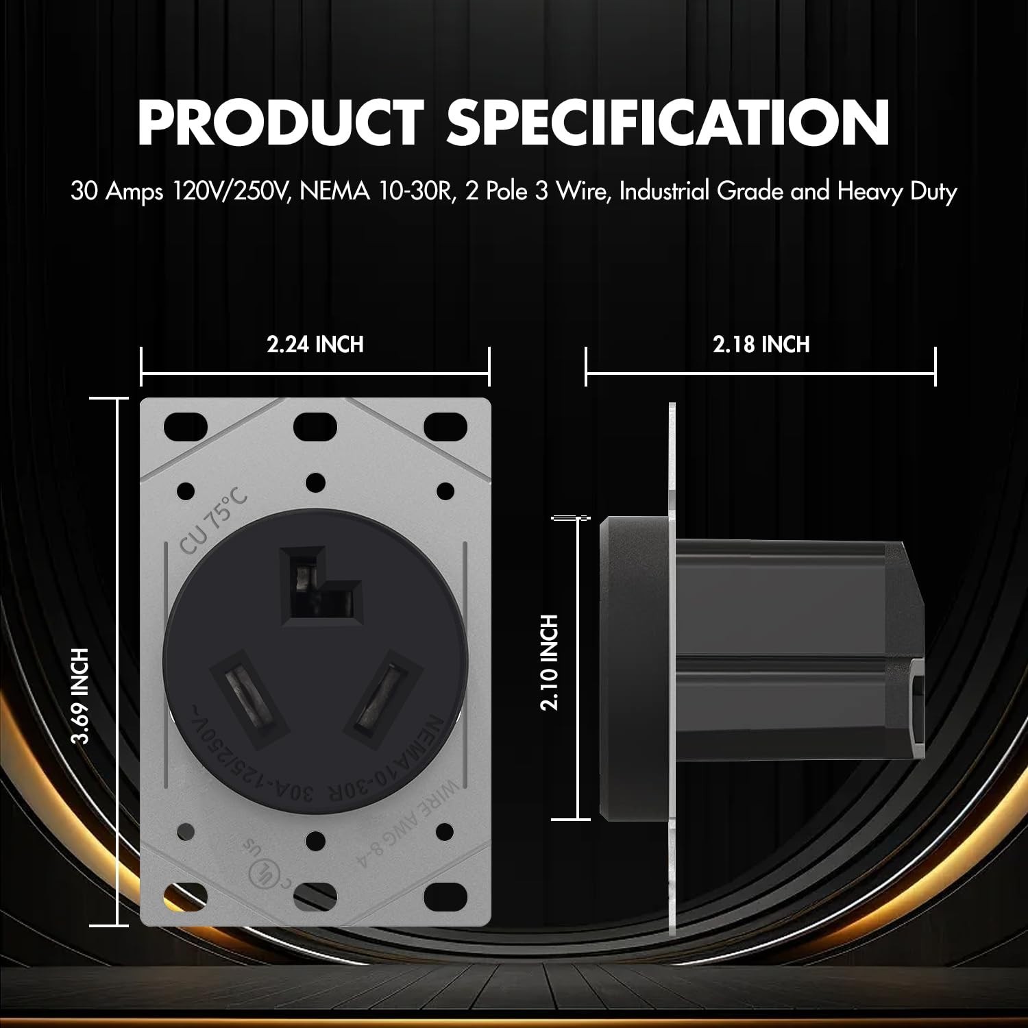 NEMA 10-30R,30 Amp Receptacle Flush Mounting Outlet, 3 Pole, 3 Wire 125V / 250V