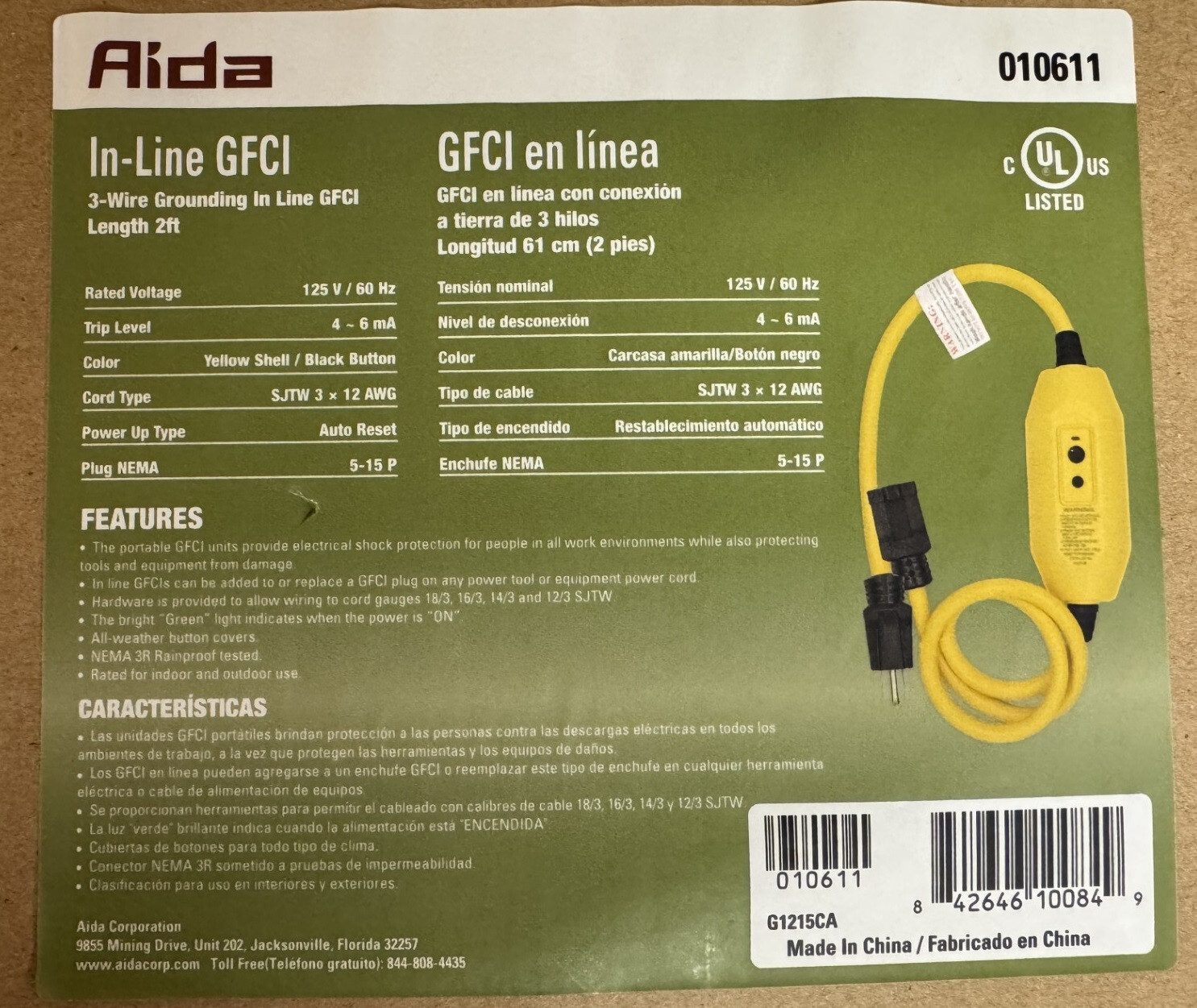 Aida 010611 G1215CA In-line GFCI ***New – Free Shipping*