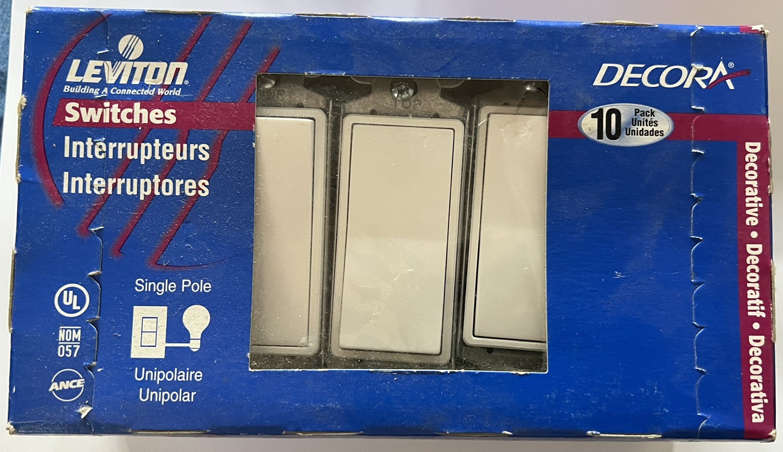 Leviton Decora 15A 120/277V White Rocker Switches 10 Pack 5601-2WM Made in USA