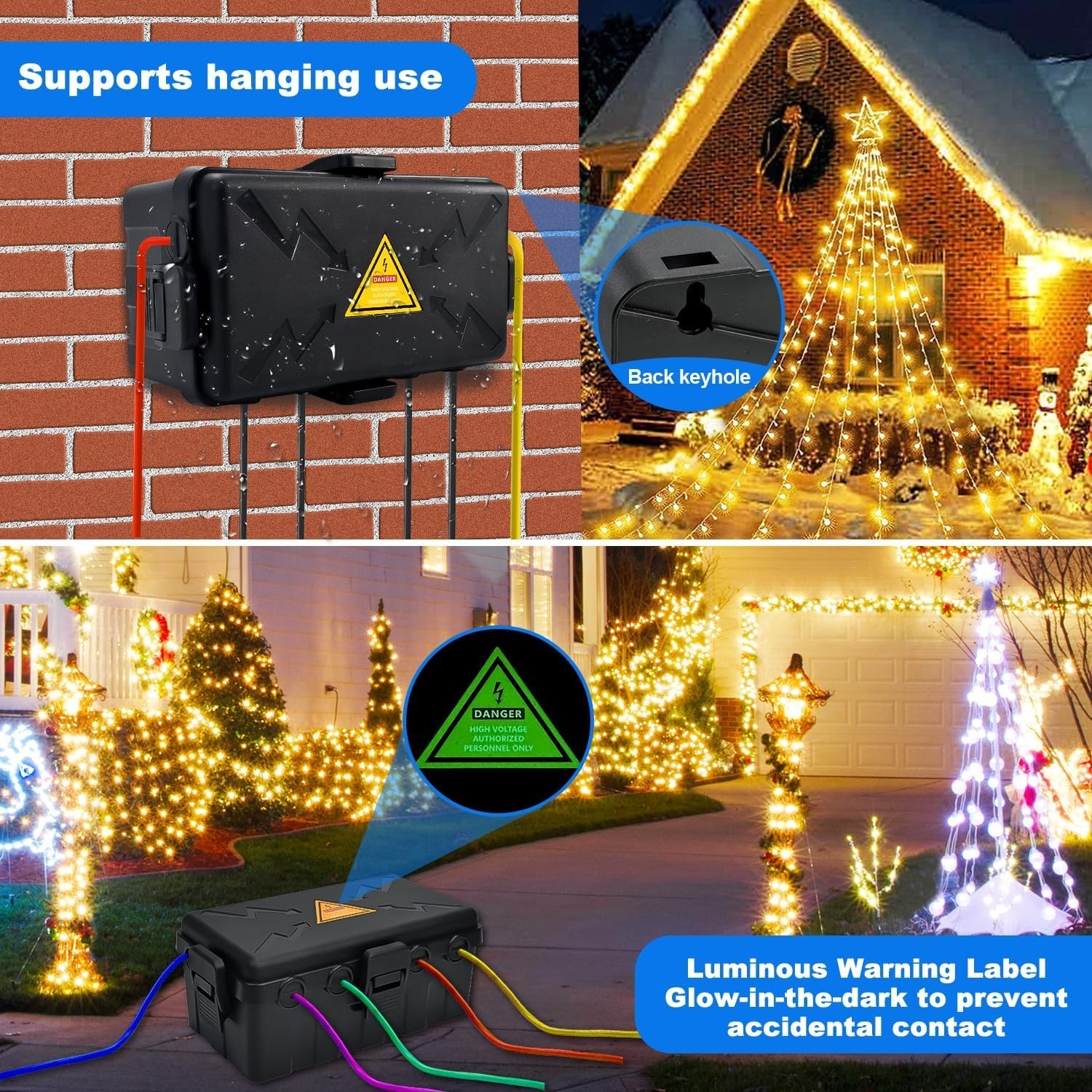Outdoor Waterproof Electrical Box Extension Cord Cover IP54 Cable Organizer Blac