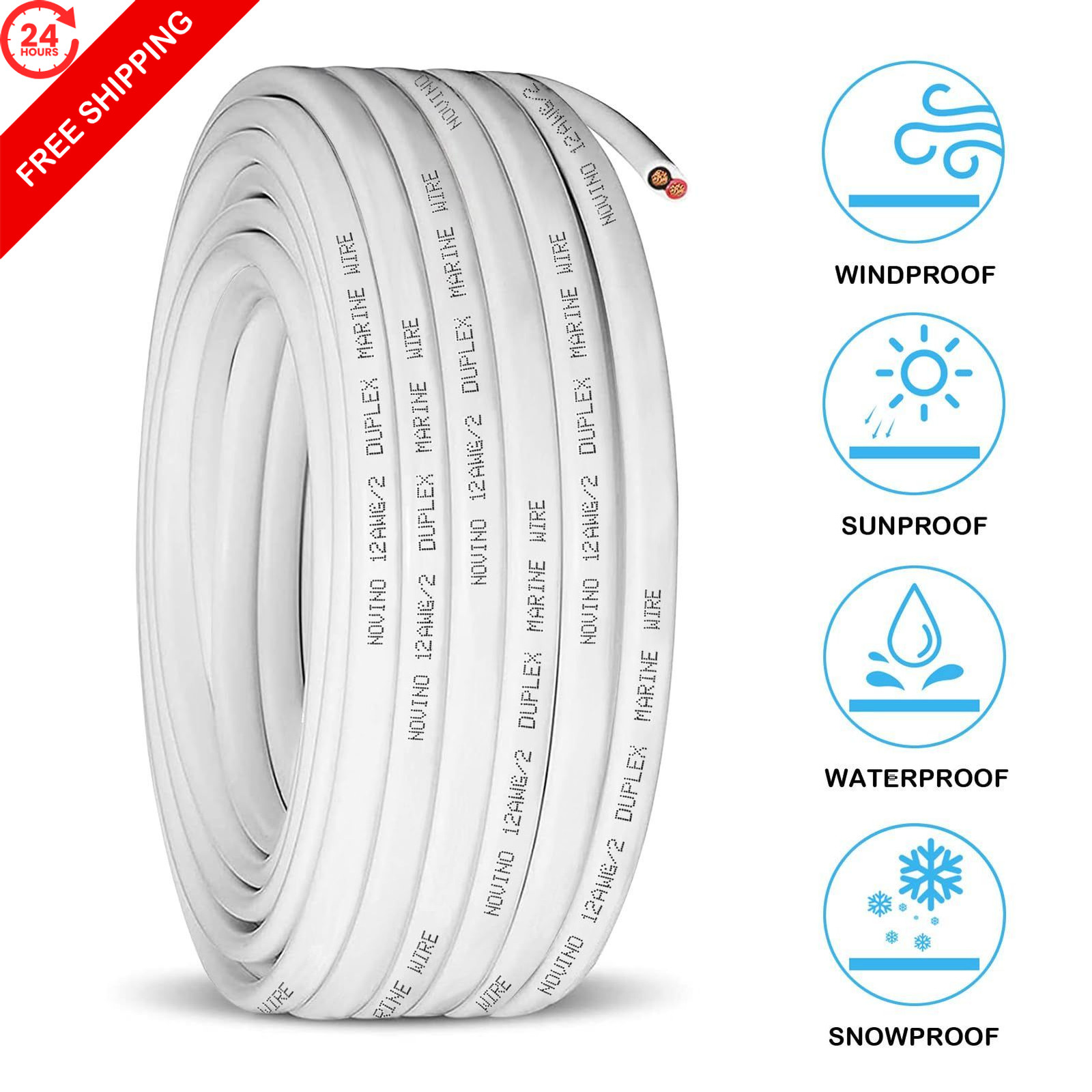 12 Gauge Marine Wire,12 AWG Duplex Grade Wire,30ft 12/2 30 ft, white