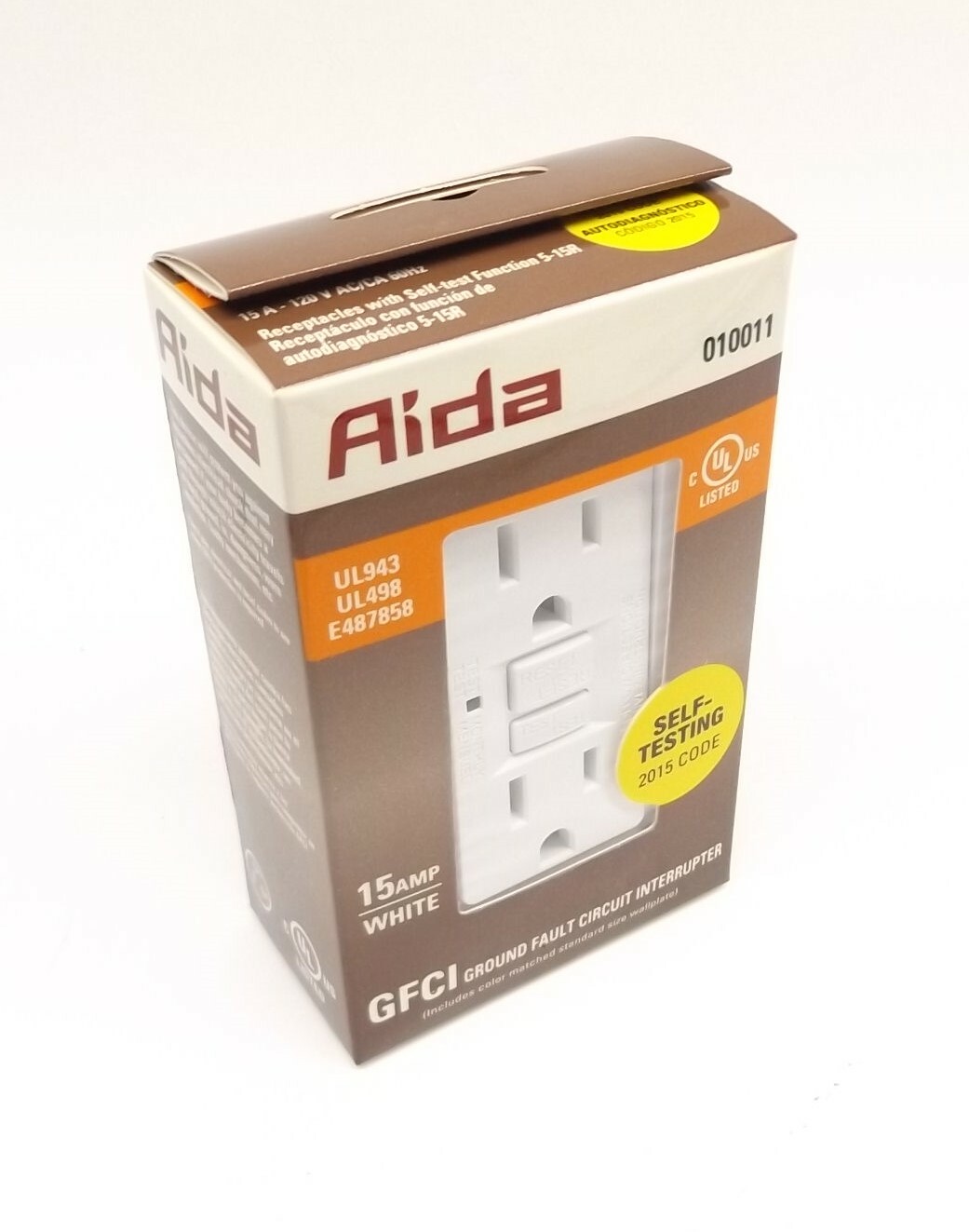Aida 010011 Self Testing 15A Gfci Ground Fault Circuit Interrupter White