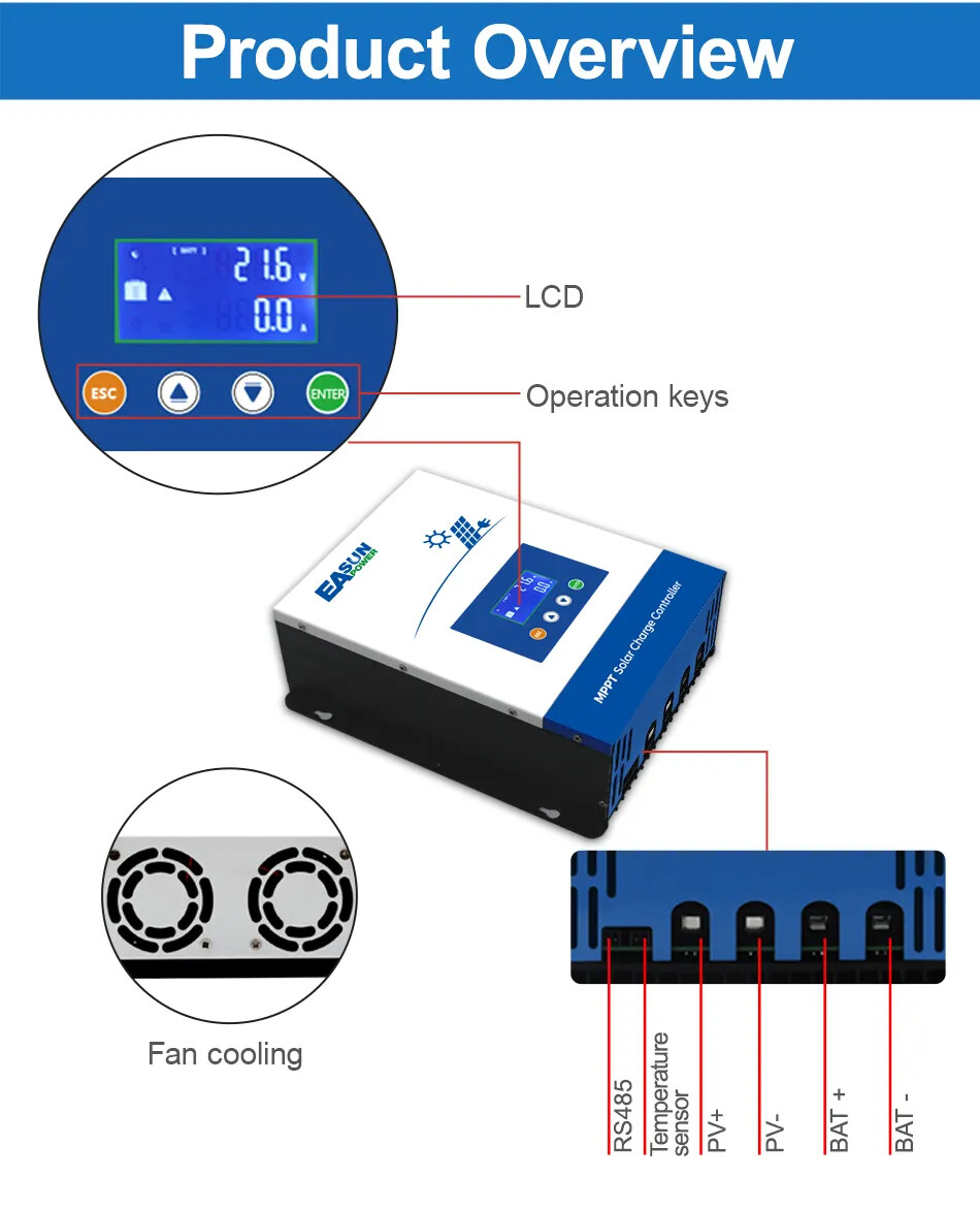 MPPT 100A 80/60/40/30A Solar Charge Controller 12V 24V 36V 48V Battery Regulator