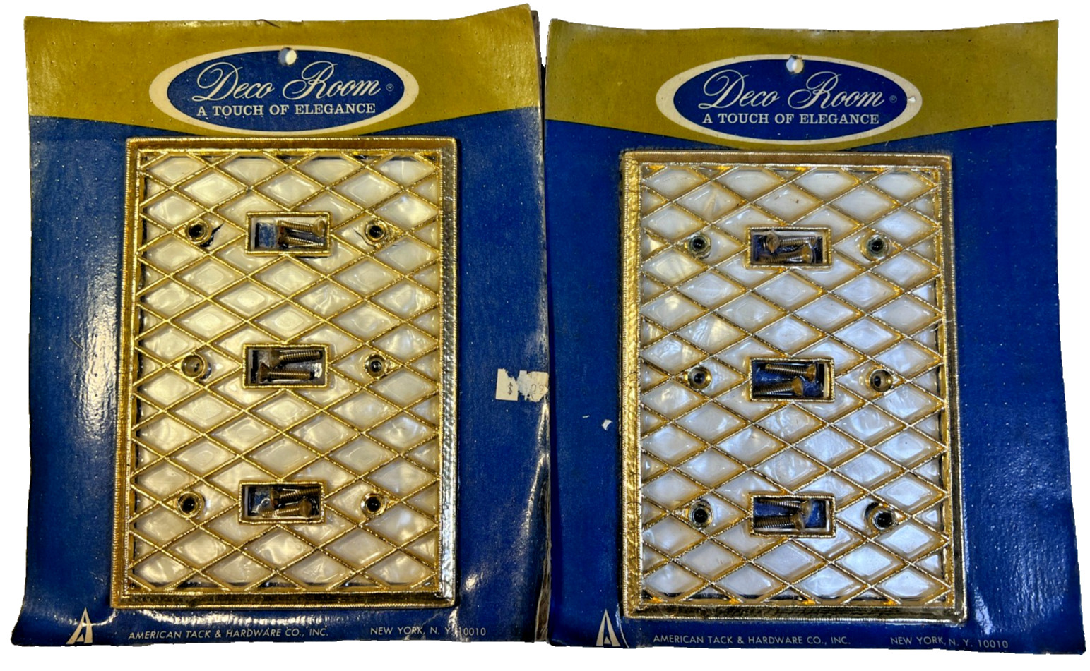 PAIR Vintage Mother Pearl 3 Gang Switch Switches Plates Gold Glam Hollywood MCM