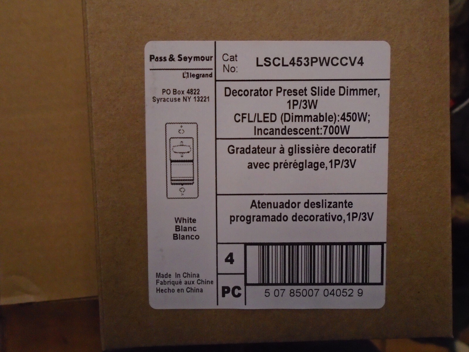 2 LEGRAND WHITE PRESET SLIDE DIMMER SWITCHES LSCL453PWCCV4 CFL / LED ASHCTR