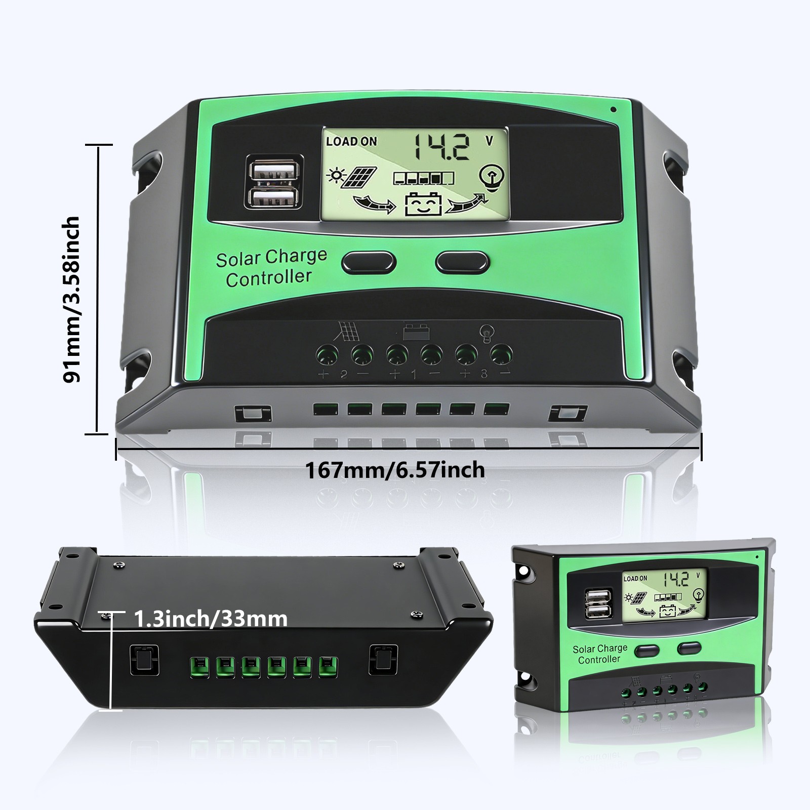 40A Solar Charge Controller LCD Display 12V 24V Auto Regulator Dual USB