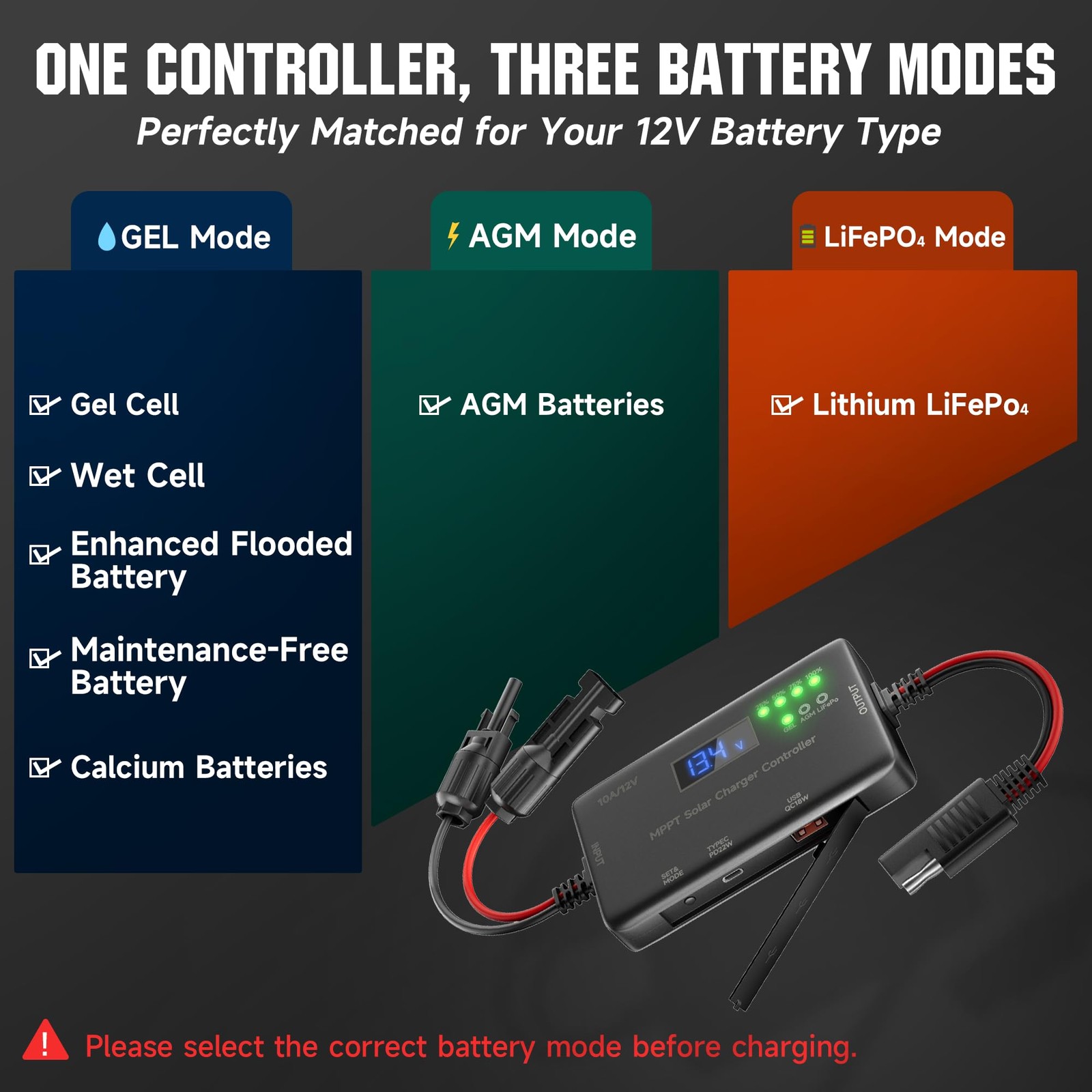 10A MPPT Solar Charge Controller 12V Solar Panel Charge Controller for Gel, AGM