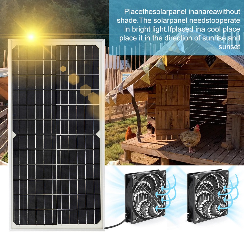 Solar Powered Fan 30W Waterproof Solar Panel Dual Exhaust Fan for Chicken Coop
