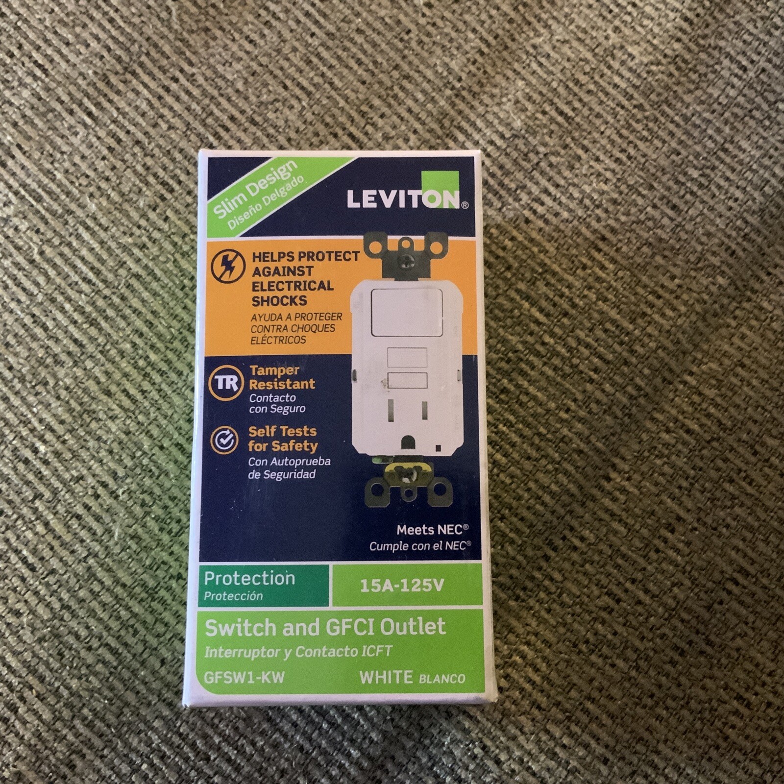 Leviton ‎GFSW1-KW 15 Amp 125-Volt Combo Self Test Tamper-Resistant GFCI Outlet a