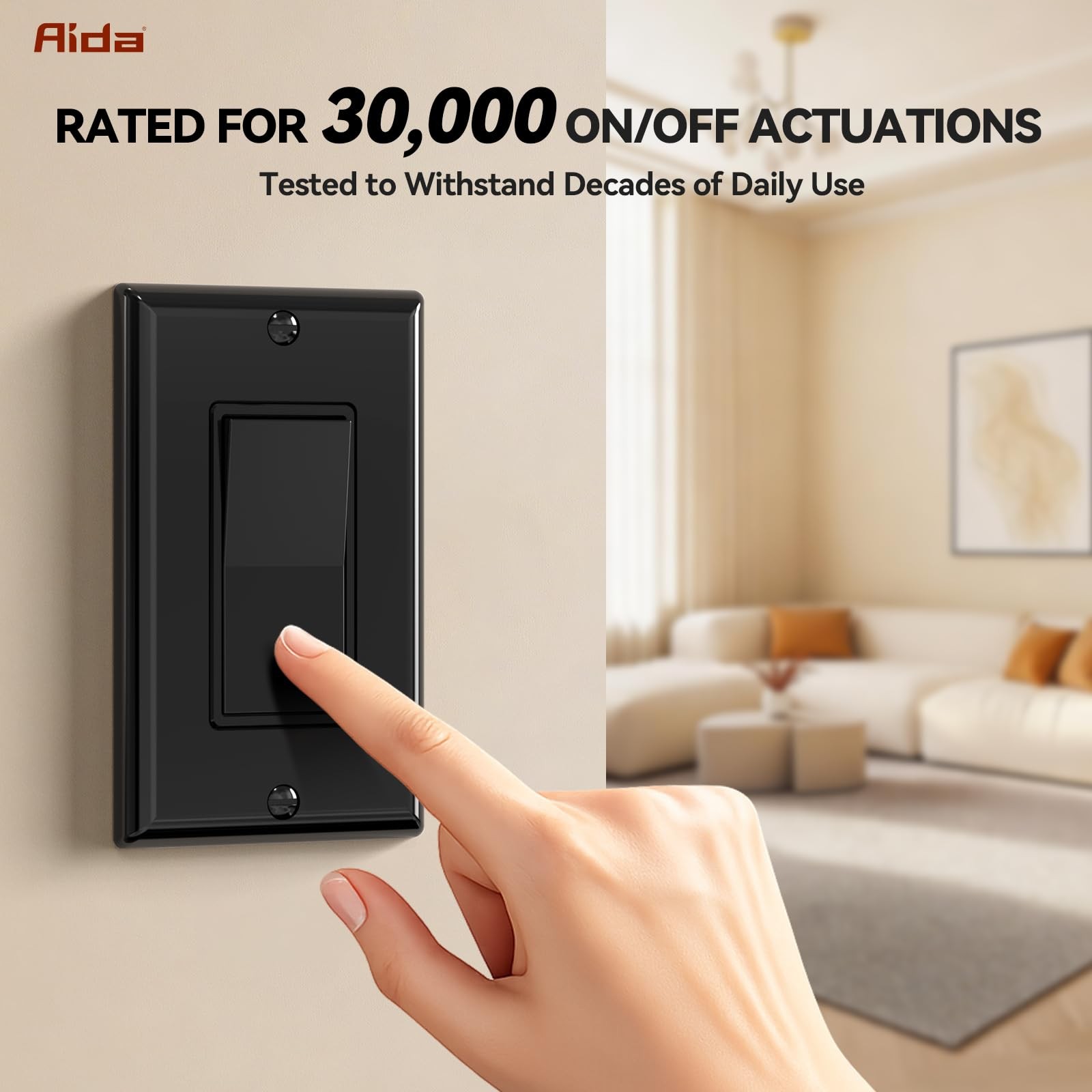 AIDA 4 Way Switch 15Amp 120/277 Volt 20 Pack Glossy Black