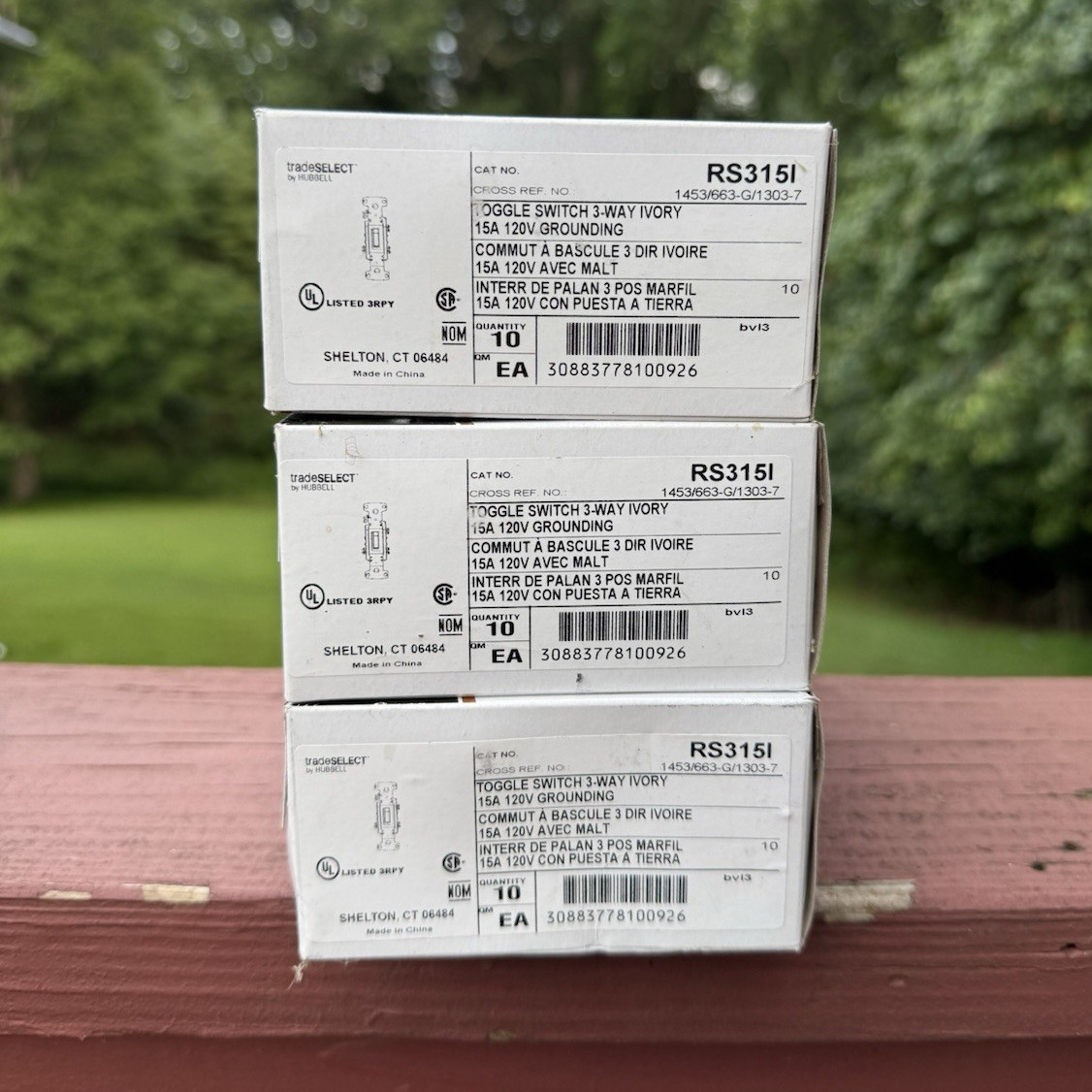 3 Boxes-Hubbell RS315I 3-Way Toggle Wall Switch 15A 101-120V AC Ivory Grounding