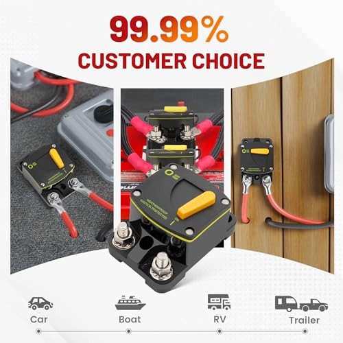 Circuit Breaker Switch Manual Reset DC 12-24V, 5/16″-M8 Stud for Car 200A
