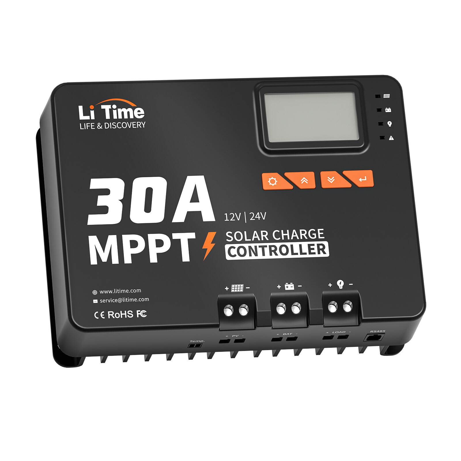 LiTime 30A MPPT 12V/24V Auto DC Input Solar Charge Controller with Bluetooth