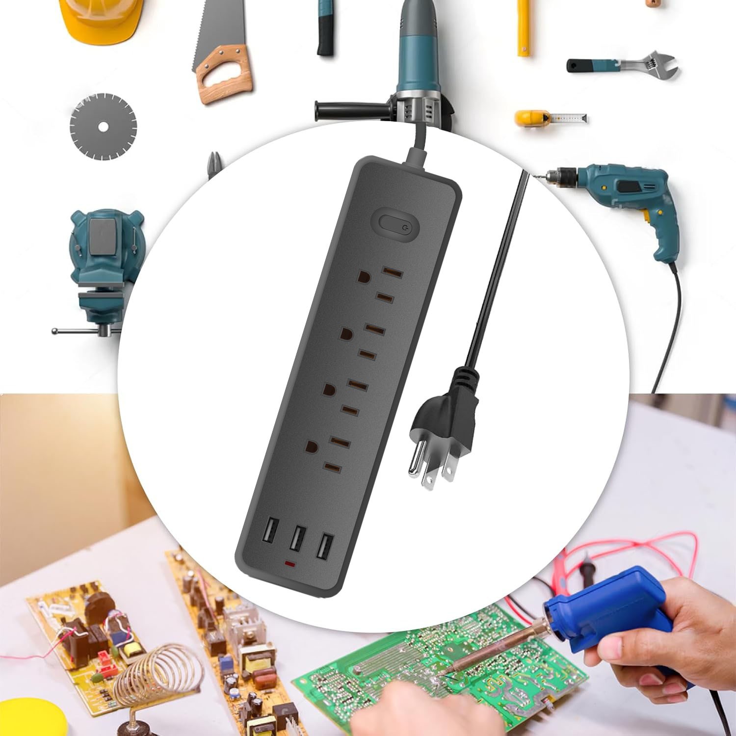 Wall Mountable USB Surge Protector Power Strip 3 USB Ports & 4 Outlet Plugs USA