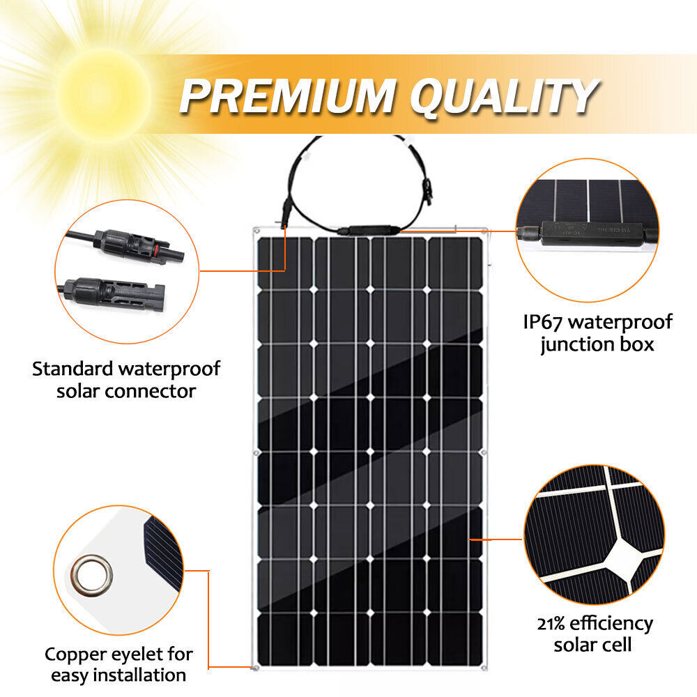 300W Flexible Mono Solar Panel 12v Portable Power Camping Home RV Battery Charge