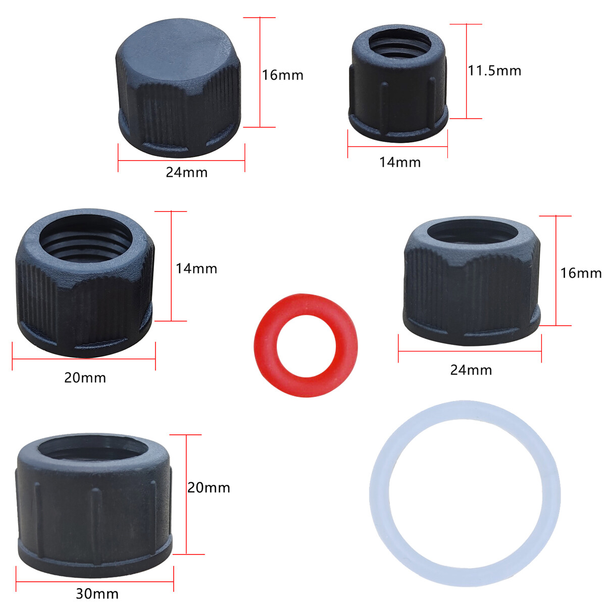 Dust Cap Cover Nylon Nut / O-ring Washer Sealing Red Black Waterproof Nuts Ended