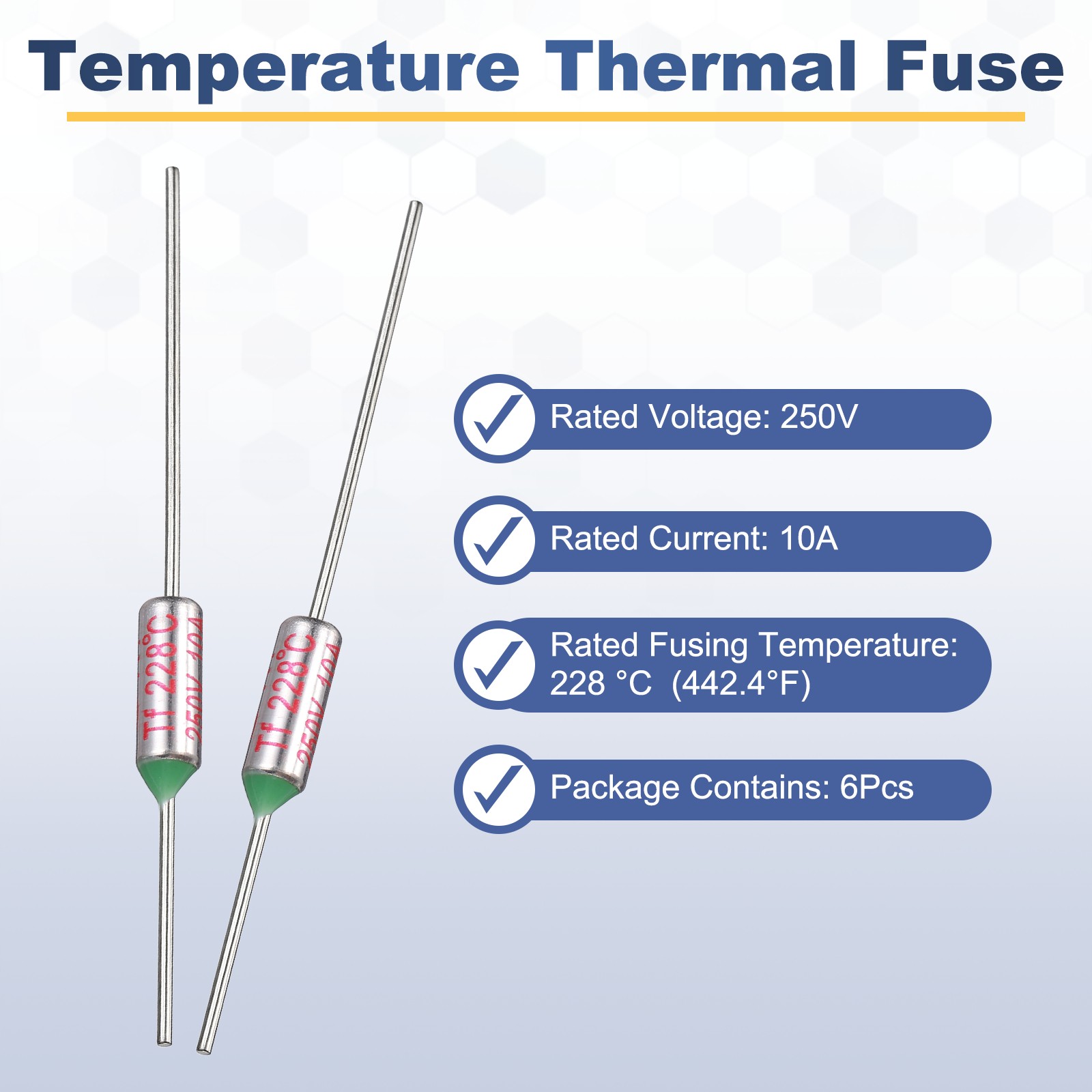 6Pcs Metal Temperature Thermal Fuse 228°C/442.4°F 10A 250V Cutoff Thermal Fuse