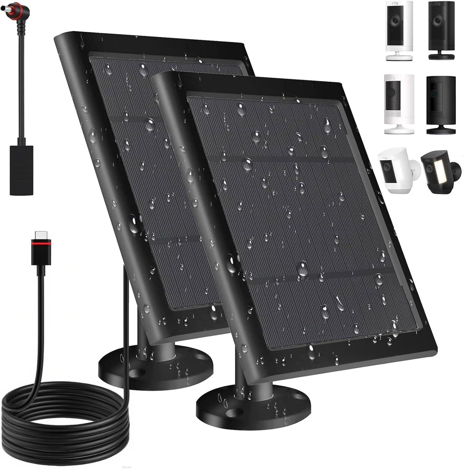 Solar Panel for Ring Camera(2nd Generation) Dustproof Waterproof Black 2 Pack