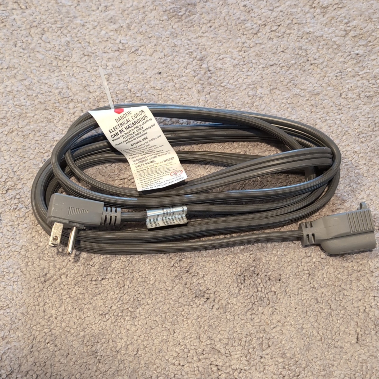 Bright-Way 44AC Gray Flat Plug Extension Cord, 1 Outlet, 15A 125V Type A Indoor