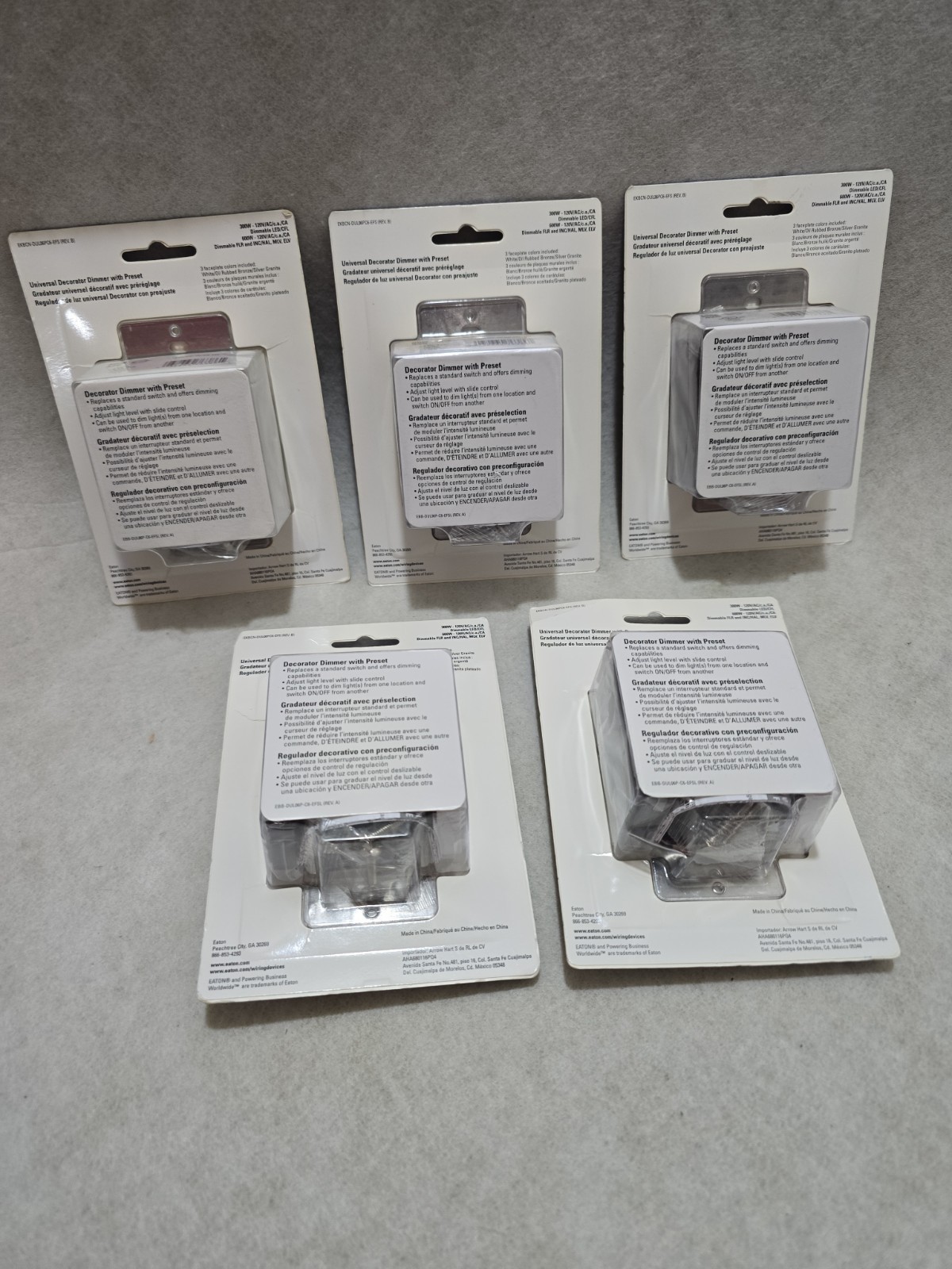 Lot of 5 Eaton LED Universal Decorator Dimmer with Preset DUL06P-C6