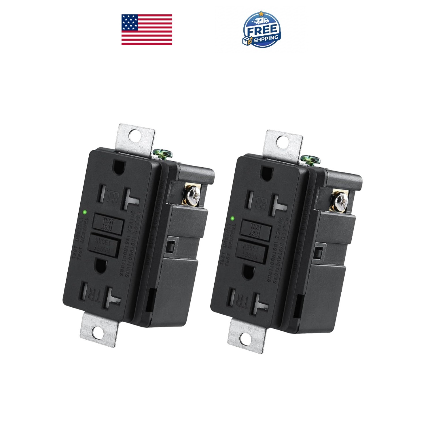 2-Pack 20 Amp Generator GFCI Outlet 125V, Industrial Grade Ground Fault