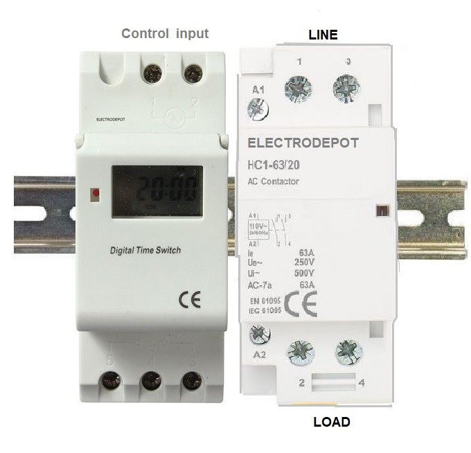 2 Pole Time Switch 220VAC, 7 Day 24 Hr Timer 50A, 30A, 40A Lights, LED Pump DIN