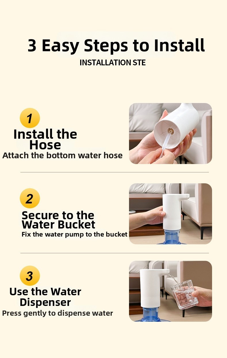 Water Pump Dispenser Rechargeable 30 Days Use Fits Standard Bottles Quiet