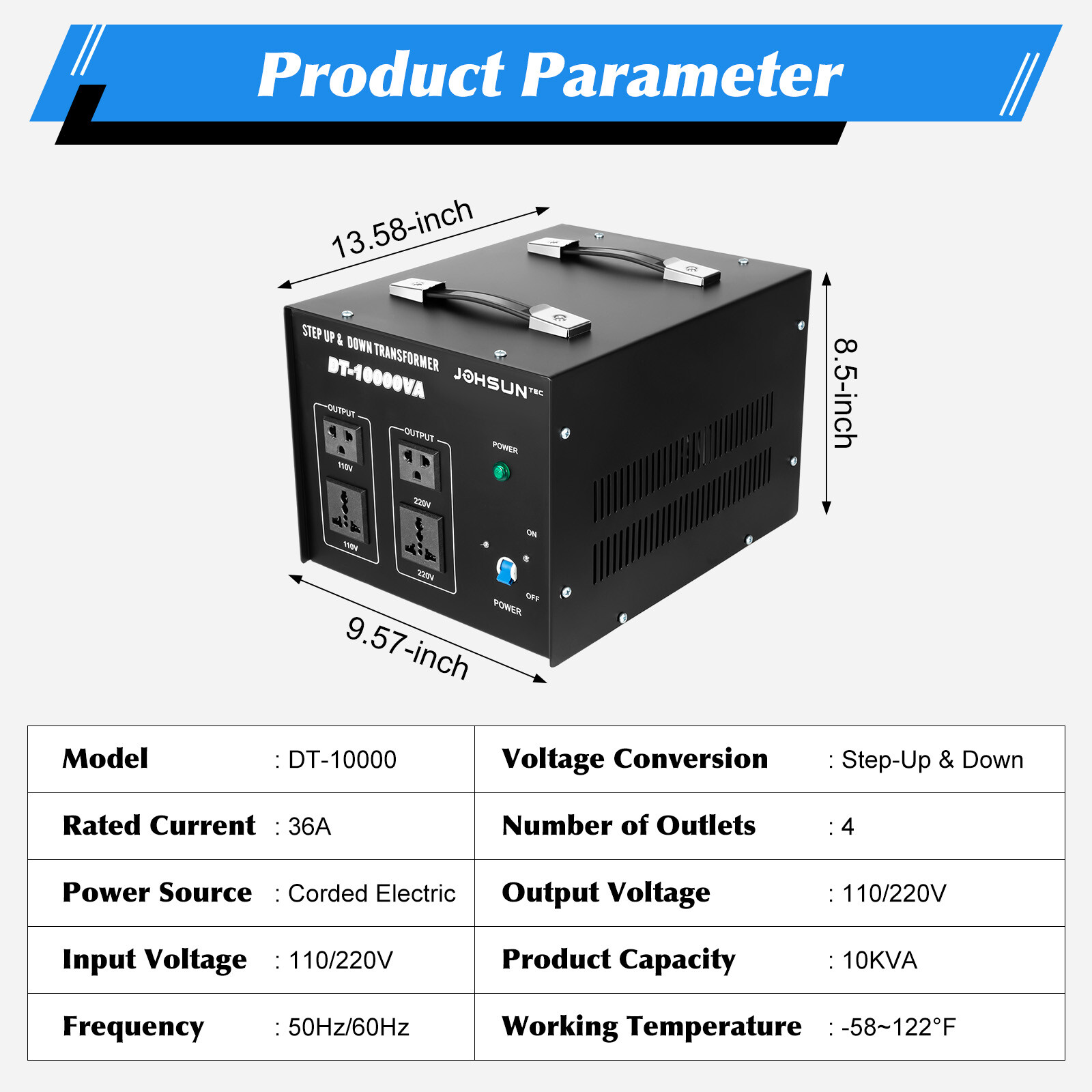 DT-10000VA Voltage Converter Transformer Heavy Duty Step Up / Down 220V-110V New