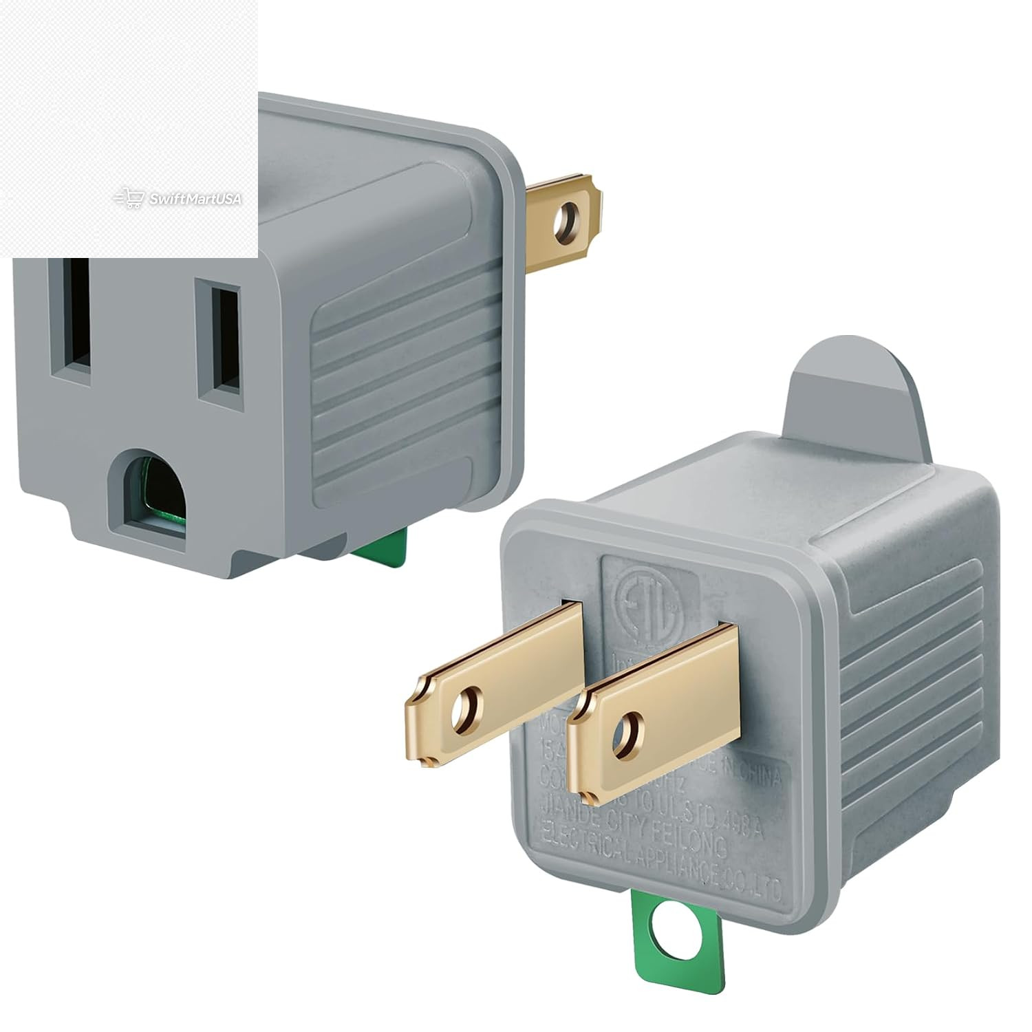 Grounded Adapter 3-Prong to 2-Prong Outlet Converter 3 Pin to 2 Pin Plug(2 Pack)