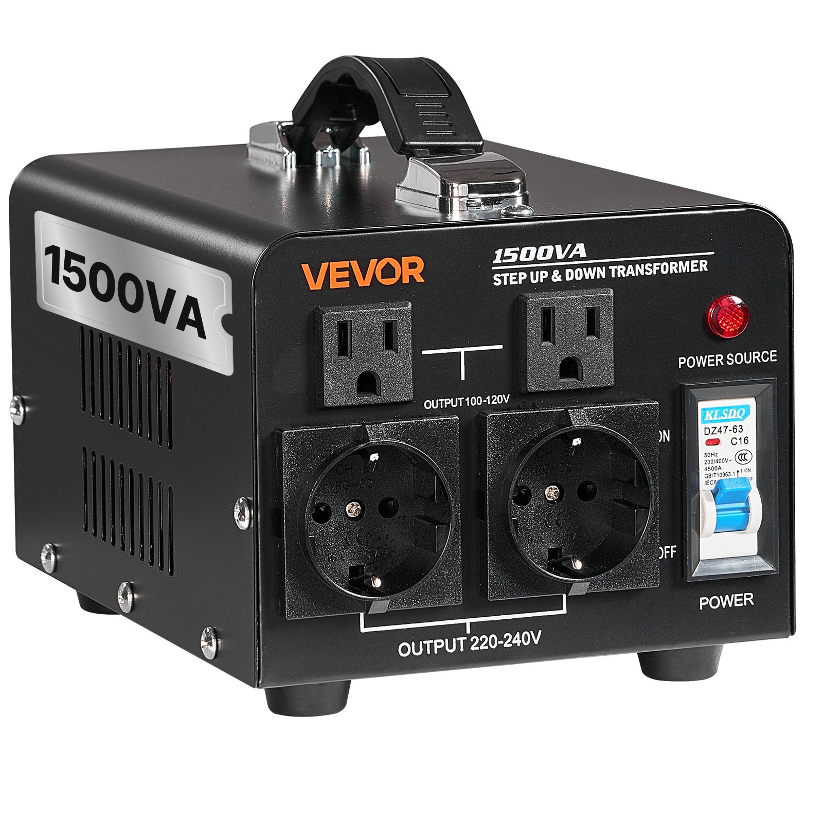 VEVOR Voltage Converter Transformer 1500VA Step Up/Down 110 to 220V/220 to 110V