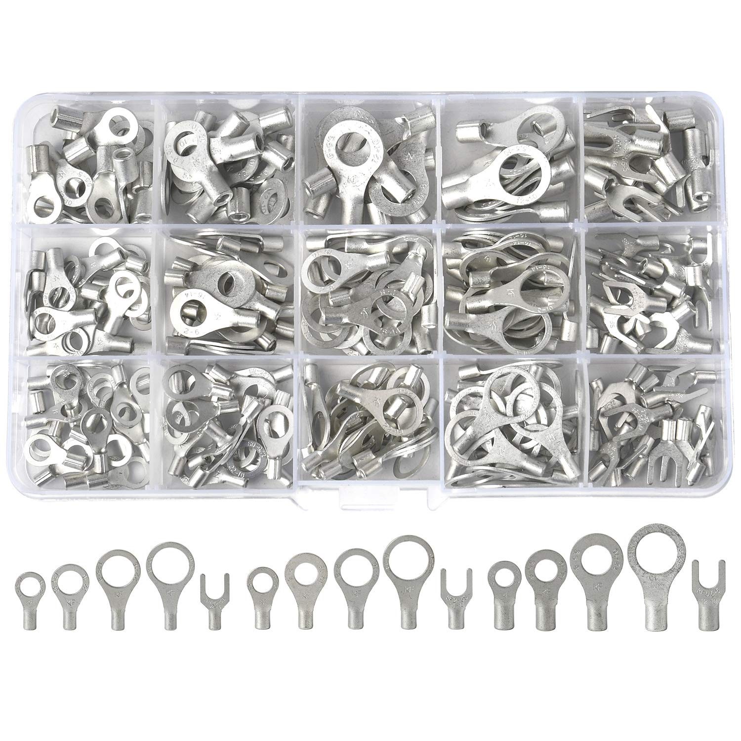 260PCS AWG 22-16 16-14 12-10 Copper Ring Fork Terminals Tin Plated Non-Insula…