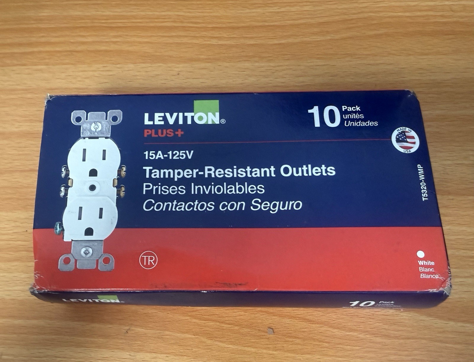 Leviton Plus+ Tamper Resistant Outlets 10 Pack 15A-125V T5320-WMP White