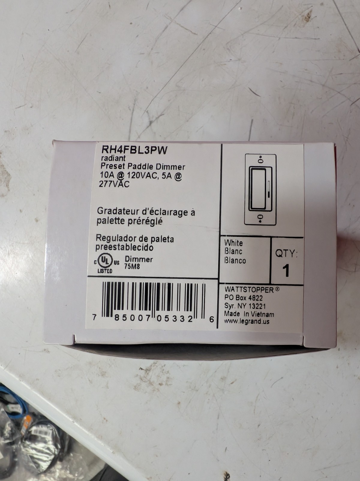 Lot of 2 Legrand Wattstopper RH4FBL3PW Radiant Preset Paddle Dimmer White