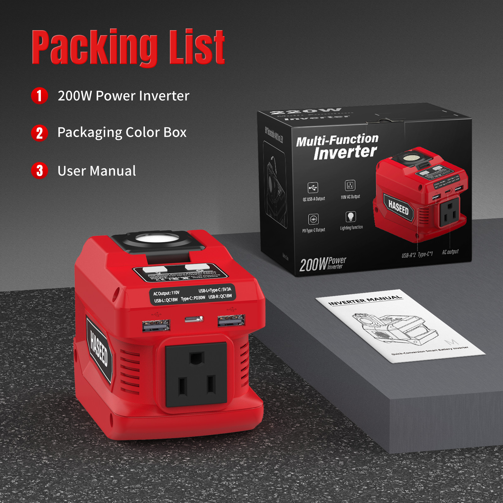 2-Pack Power Inverter for Milwaukee 18V Battery 200W AC USB C LED Light 110V Out
